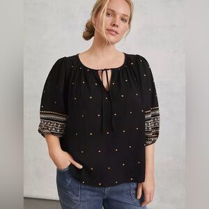 Anthropologie Pilcro Calanthe Top Embroidered Puff Sleeve Size 2X